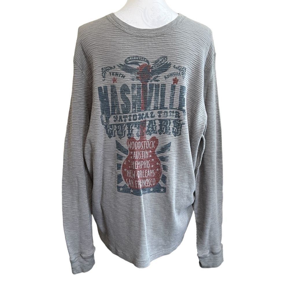 Lucky Brand XXL Light‎ Gray Graphic Waffle Crew Neck  Pullover Knit Nashville